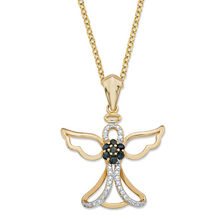 .35 TCW Genuine Blue Sapphire and Diamond Accent Openwork Angel Pendant Necklace in 14k Yellow Gold over Sterling Silver 18"-20" at PalmBeach Jewelry