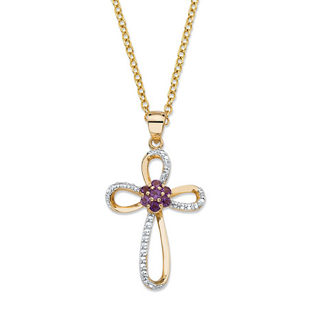 .29 TCW Genuine Purple Amethyst and Diamond Accent Looped Cross Pendant Necklace in 14k Yellow Gold over Sterling Silver 18"-20" at PalmBeach Jewelry