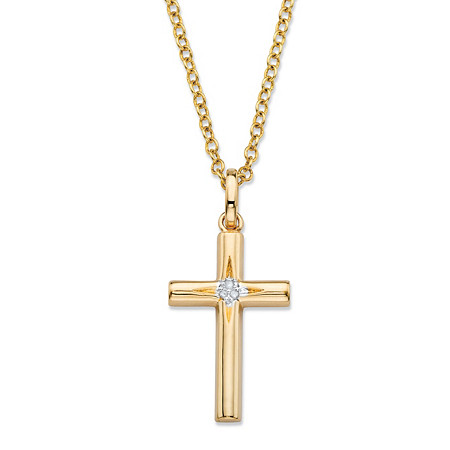 White Diamond Accent Etched Cross Pendant Necklace Yellow Gold-Plated 18" at PalmBeach Jewelry