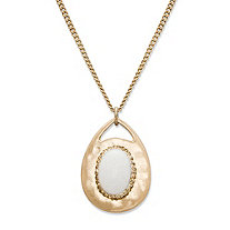 White and Champagne Crystal Gold Tone Hammered Dome Pendant Curb-Link Necklace 16.5"-19.5"