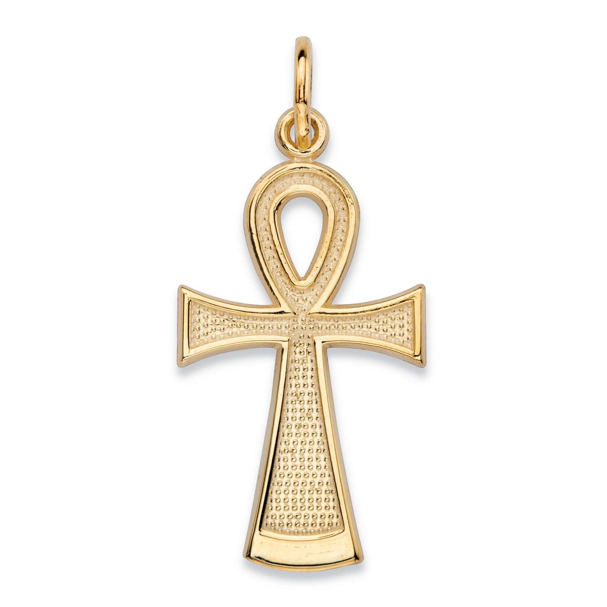 Textured Egyptian Ankh Cross Charm Pendant in 10k Yellow Gold (1