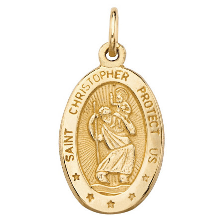 Oval St. Christopher Embossed Charm Pendant in 10k Yellow Gold (1") at PalmBeach Jewelry