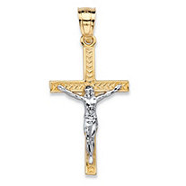 Textured Two-Tone 10k Yellow Gold and 10k White Gold Crucifix Cross Charm Pendant (1")