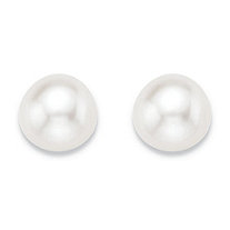 Genuine White Cultured Freshwater Pearl Stud Earrings in 14k Yellow Gold (8mm)