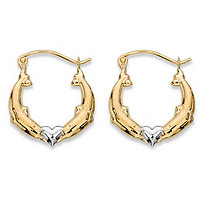 SETA JEWELRY Kissing Dolphins and Heart Hoop Earrings in Two-Tone 10k Yellow and 10k White Gold (3/4