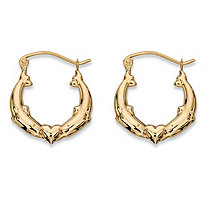 Kissing Dolphins and Heart Hoop Earrings in 10k Yellow Gold (11/16")