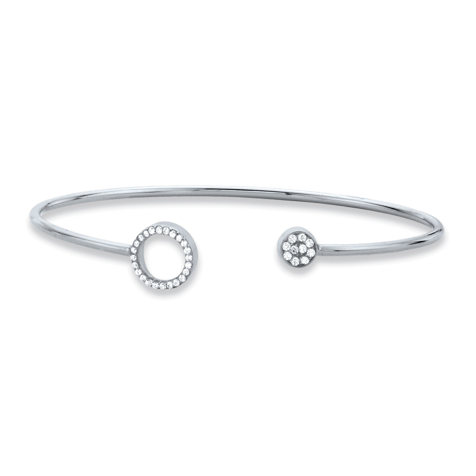 Round Cubic Zirconia Open Cuff Bangle Bracelet in Sterling Silver 7 ...