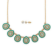 Pear Drop Simulated Aquamarine and Crystal Gold-Plated 2-Piece Necklace and Earrings Set 16