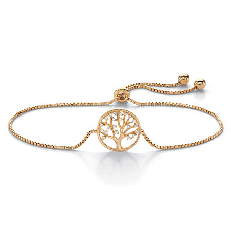 Cubic Zirconia Tree of Life Slider Bracelet in 14k Yellow Gold over Sterling Silver 10" (.11 TCW) at PalmBeach Jewelry