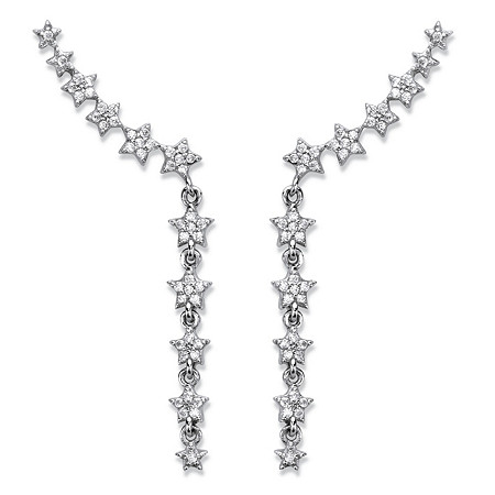 Cubic Zirconia Star Ear Pin Climber Earrings in Sterling Silver 1.75" (.47 TCW) at PalmBeach Jewelry