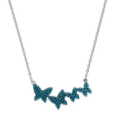Round Blue Crystal Dancing Butterfly Necklace in Black Ruthenium-Plated Sterling Silver 18"-20" at PalmBeach Jewelry