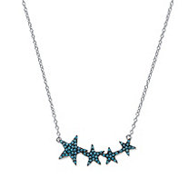 Round Blue Crystal Graduated Stars Necklace in Black Ruthenium-Plated Sterling Silver 18"-20"