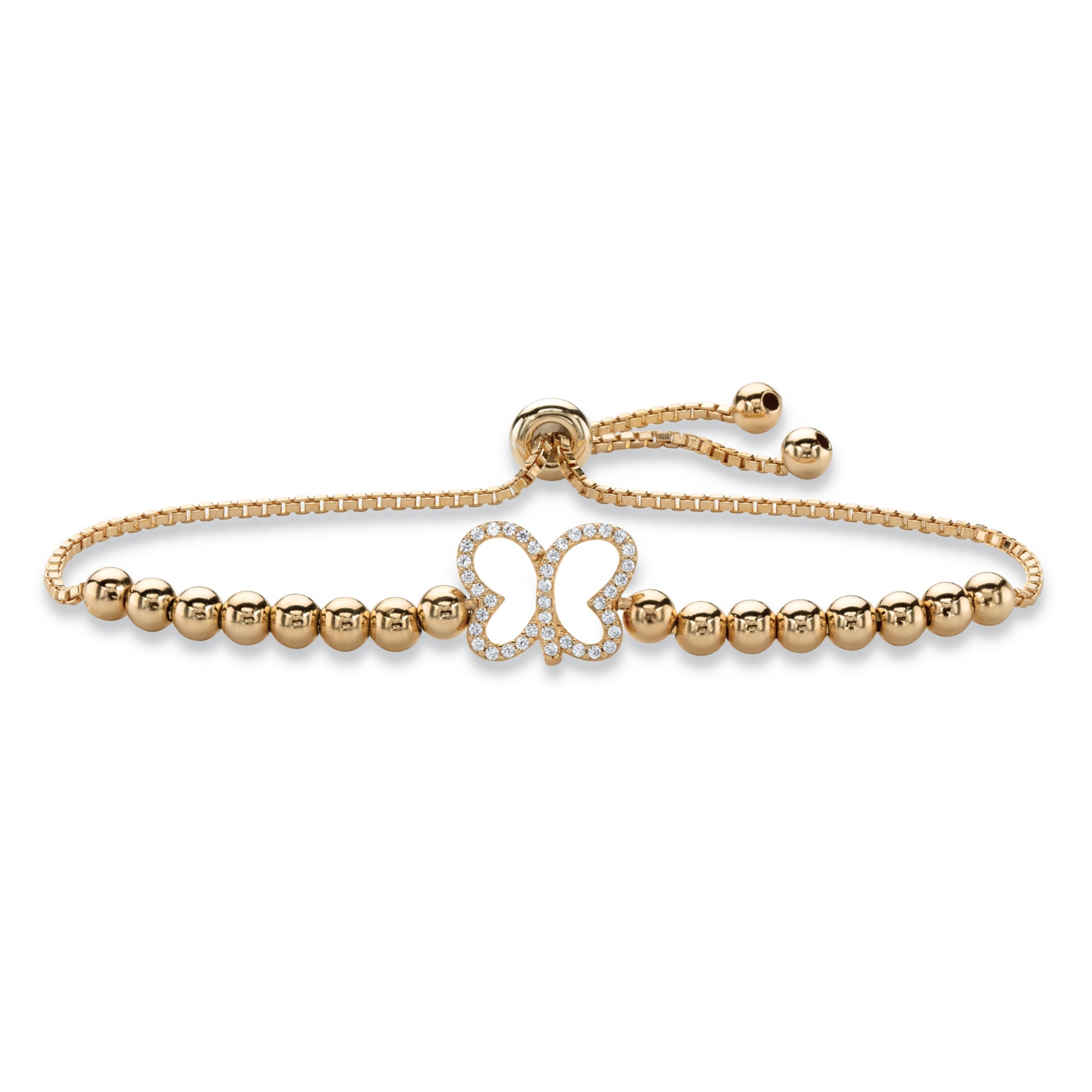Cubic Zirconia Butterfly Beaded Slider Bracelet 14k Yellow GoldPlated