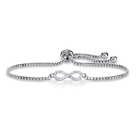 Round Cubic Zirconia Infinity Drawstring Slider Bracelet in .925 Sterling Silver 10" (.21 TCW) at PalmBeach Jewelry