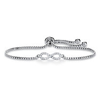 Round Cubic Zirconia Infinity Drawstring Slider Bracelet in .925 Sterling Silver 10" (.21 TCW)