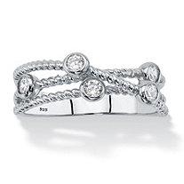 White Cubic Zirconia Multi-Band Crossover Ring in Sterling Silver (.25 TCW)