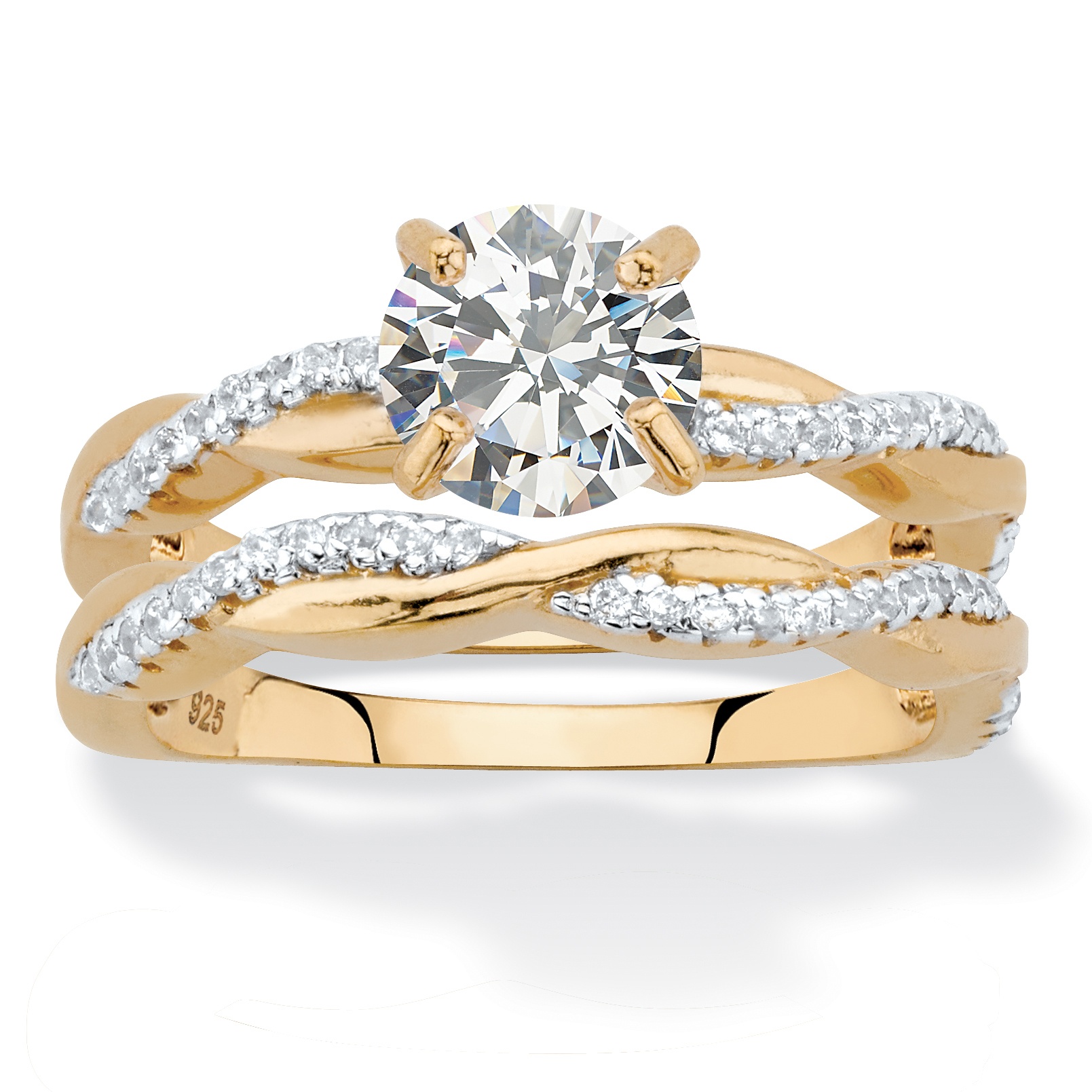 Round Cubic Zirconia 2 Piece Twisted Wedding Ring Set In 18k Gold Over Sterling Silver 179 Tcw