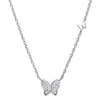 Round Cubic Zirconia Butterfly Necklace in Sterling Silver 18"-20" (.16 TCW)