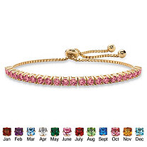 Round Simulated Birthstone Crystal Bolo Drawstring Bracelet in Gold-Plated with Bead Acents 9.25"