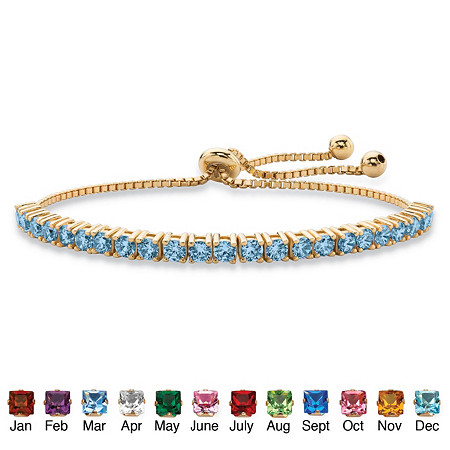 Round Simulated Birthstone Crystal Bolo Drawstring Bracelet in Gold-Plated with Bead Acents 9.25" at PalmBeach Jewelry