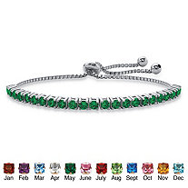 Round Simulated Birthstone Crystal Drawstring Bracelet in Silvertone with Bead Accents 9.25"