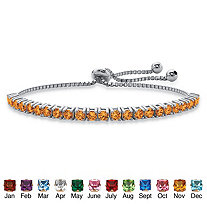 Round Simulated Birthstone Crystal Drawstring Bracelet in Silvertone with Bead Accents 9.25"