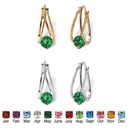 Simulated Birthstone Crystal Hoop Earrings 2-Pair Set in Silvertone and Goldtone 1/2" at PalmBeach Jewelry