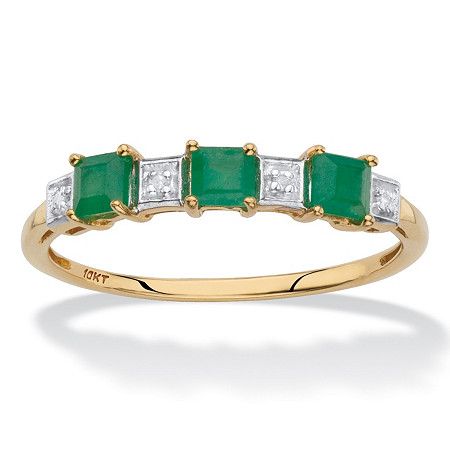 Genuine Green Emerald and Diamond Accent Princess-Cut Ring in Solid 10k Yellow Gold .66 TCW at PalmBeach Jewelry