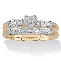Diamond Engagement Wedding Ring 2-Piece Set 1/10 TCW in Solid 10k Yellow Gold