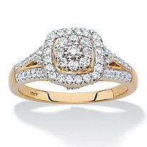 Diamond Halo Cushion-Shaped Engagement Ring 1/2 TCW in Solid 10k Yellow Gold