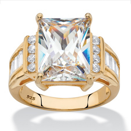 Emerald-Cut Cubic Zirconia Engagement Ring 13.22 TCW in 14k Yellow Gold over Sterling Silver at PalmBeach Jewelry