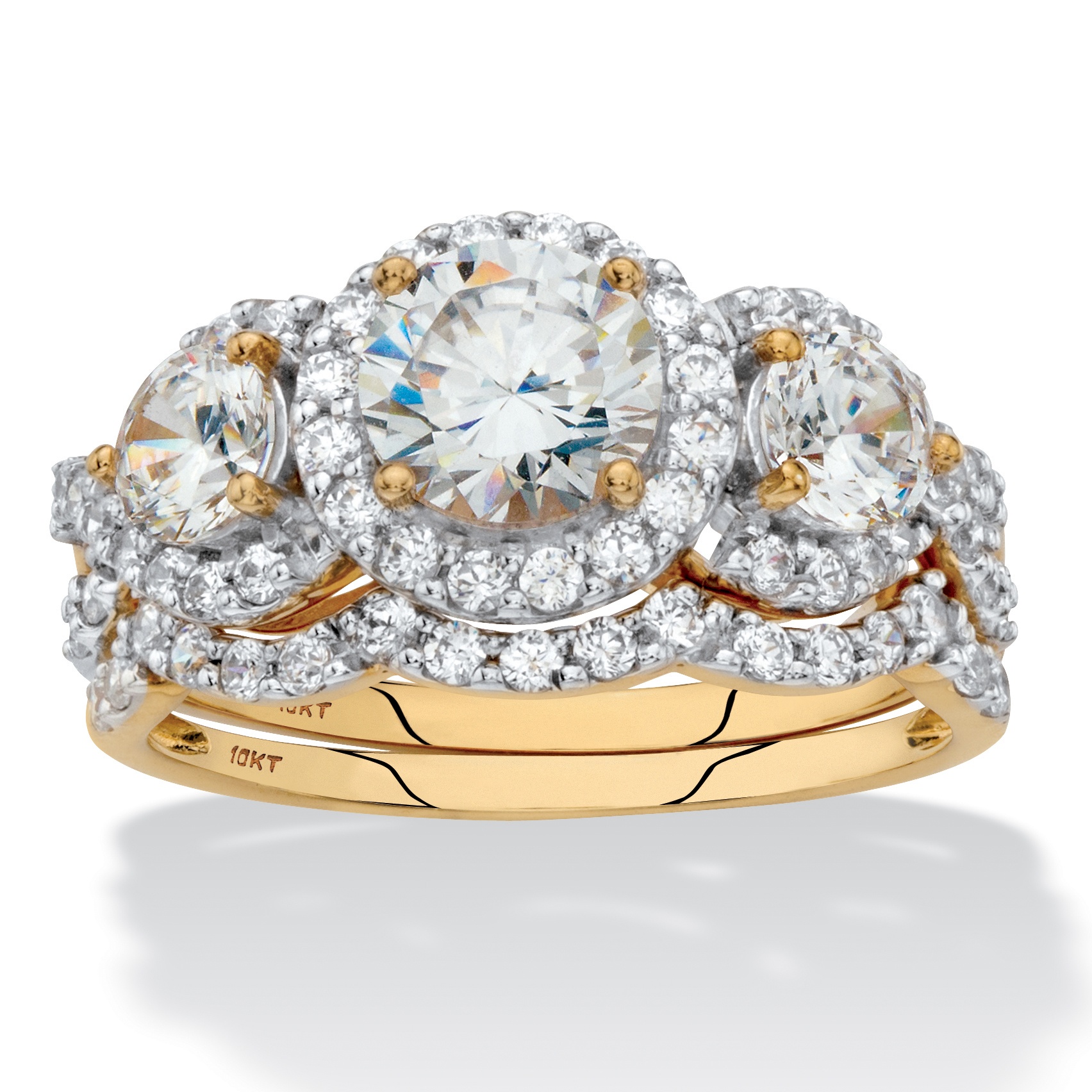 Round Cubic Zirconia 2Piece Triple Halo Wedding Ring Set 2.95 TCW in