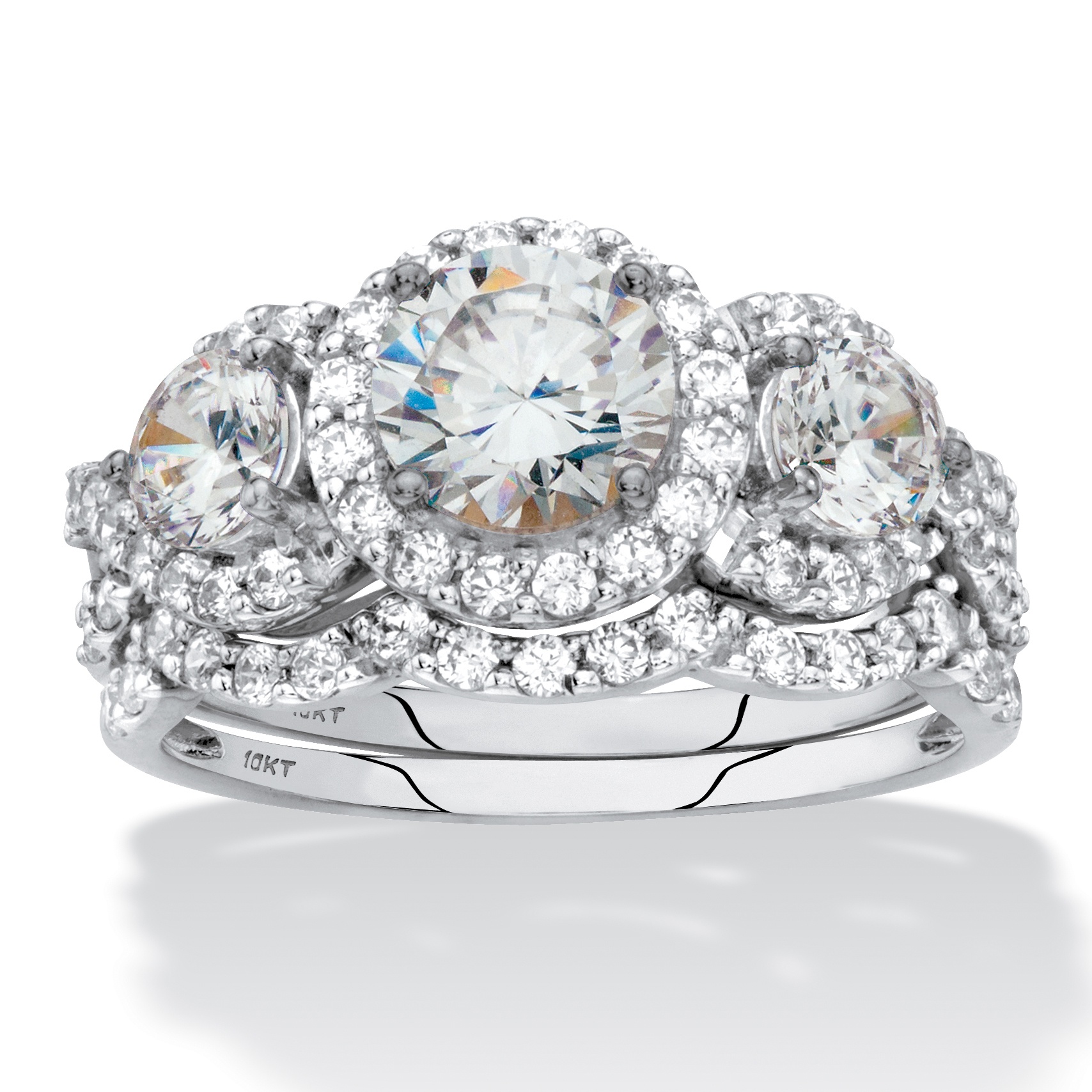 Round Cubic Zirconia 2Piece Triple Halo Wedding Ring Set 2.70 TCW in
