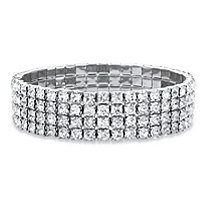 Round Crystal Multi-Row Stretch Bracelet in Silvertone 7"