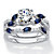 Round Cubic Zirconia and Marquise Created Blue Sapphire 2-Piece Vine Wedding Ring Set 2.63 TCW in Platinum over Sterling Silver-11 at PalmBeach Jewelry