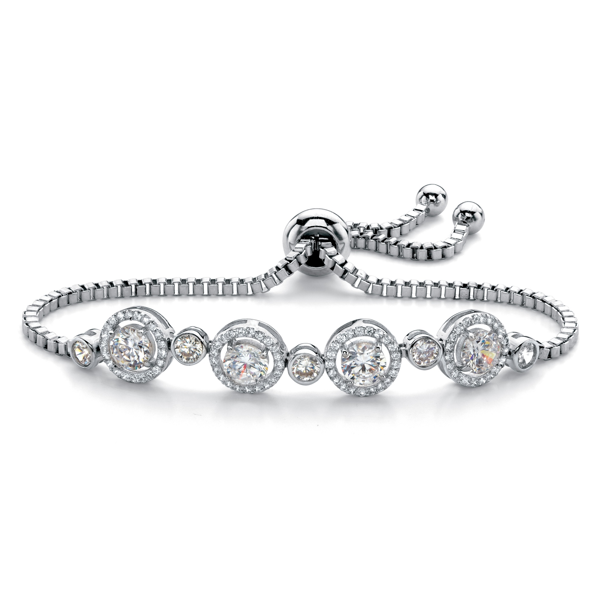 Round Cubic Zirconia Adjustable Halo Slider Bracelet 2.92 TCW in