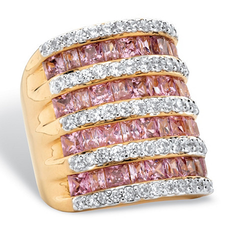 Princess-Cut and Round Pink and White Cubic Zirconia Multi-Row Ring 6.26 TCW Gold-Plated at PalmBeach Jewelry