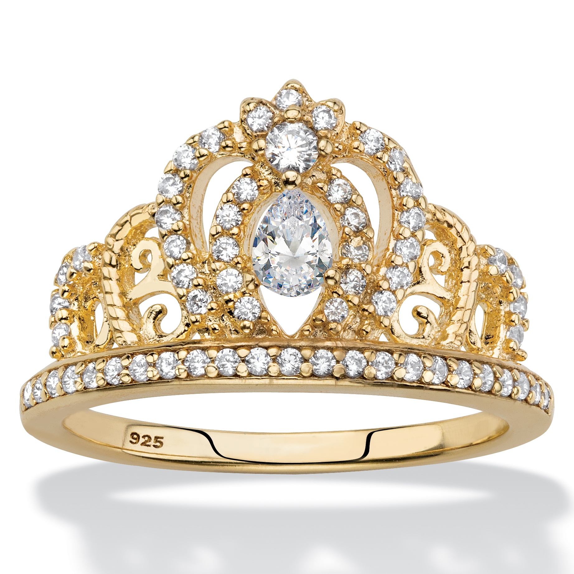 Pear-Cut Cubic Zirconia Crown Ring .61 TCW in 14k Gold over Sterling ...