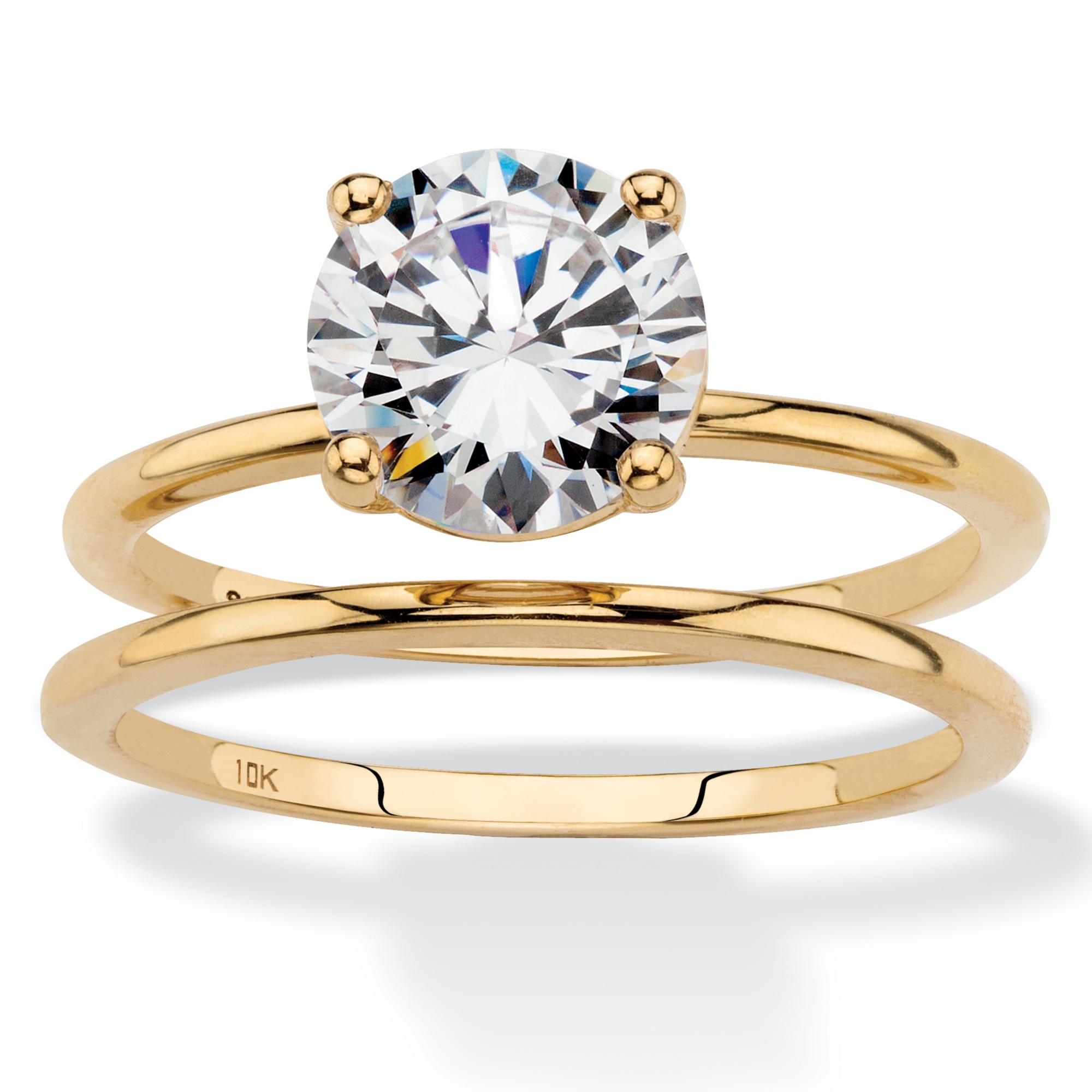 Round Cubic Zirconia Piece Solitaire Wedding Ring Set Tcw In Solid K Yellow Gold At