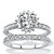Created White Sapphire and Genuine Diamond and 2-Piece Halo Wedding Ring Set 1.93 TCW in Platinum over Sterling Silver-11 at PalmBeach Jewelry