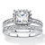 Princess-Cut Created White Sapphire and Genuine Diamond 2-Piece Halo Wedding Ring Set 1.53 TCW in Platinum over Sterling Silver-11 at PalmBeach Jewelry