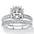 Emerald-Cut Created White Sapphire and Genuine Diamond 2-Piece Halo Wedding Ring Set 1.67 TCW in Platinum over Sterling Silver-11 at PalmBeach Jewelry