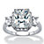Emerald-Cut Created White Sapphire 3-Stone Halo Engagement Ring 2.91 TCW in Platinum over Sterling Silver-11 at PalmBeach Jewelry
