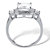 Emerald-Cut Created White Sapphire 3-Stone Halo Engagement Ring 2.91 TCW in Platinum over Sterling Silver-12 at PalmBeach Jewelry