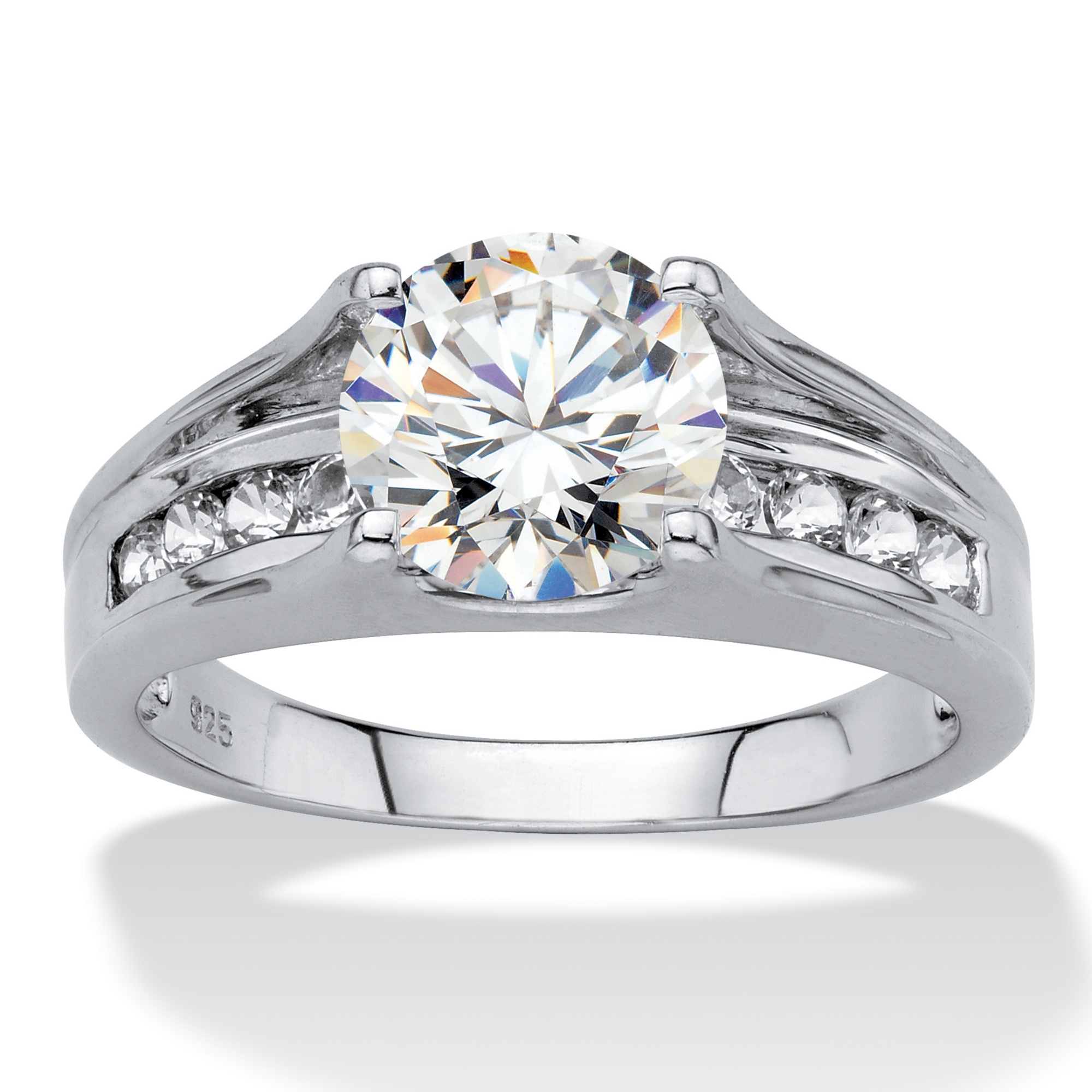 Round Created White Sapphire Bridge Engagement Ring 2.80 TCW in ...