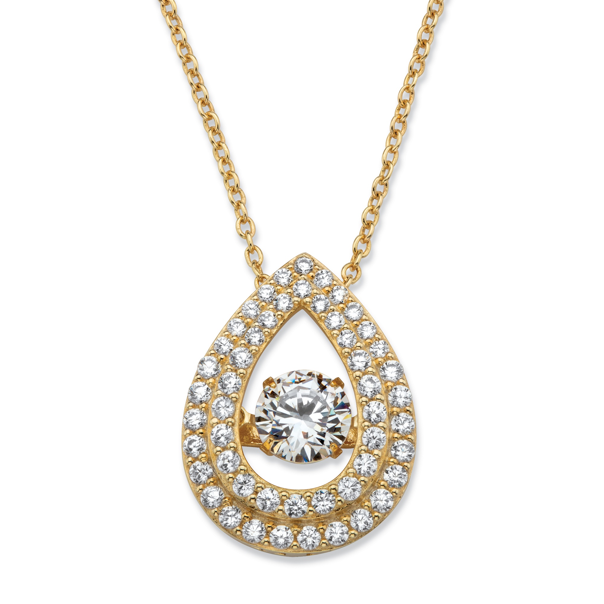 Round CZ in Motion Cubic Zirconia Double Teardrop Pendant Necklace 1.64