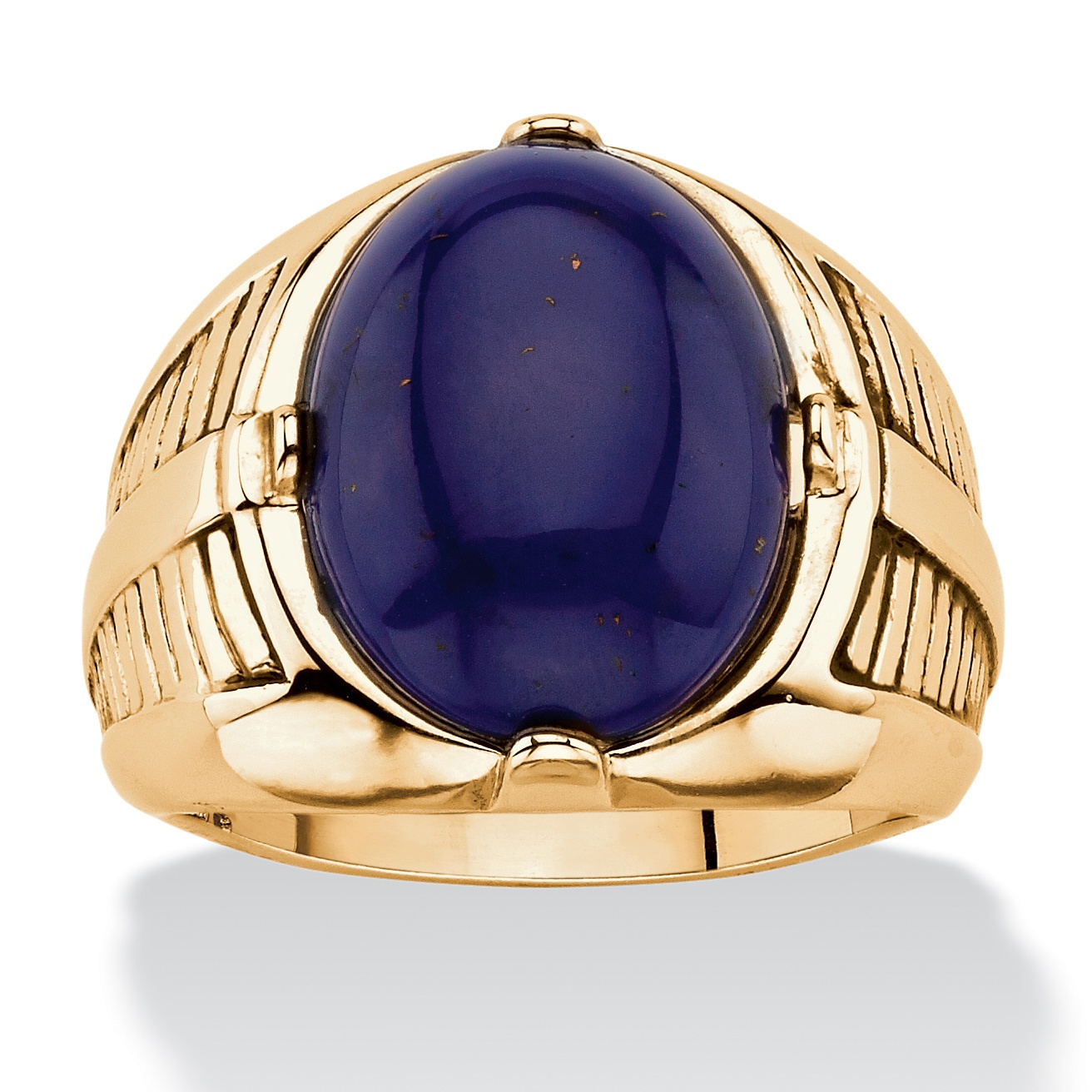 Men's OvalCut Genuine Blue Lapis Cabochon Ring 14k GoldPlated at