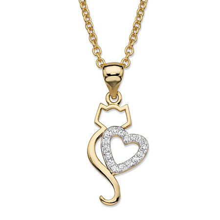  Round Cubic Zirconia Heart Cat Pendant Necklace .13 TCW Gold-Plated 18"-20" at Direct Charge presents PalmBeach