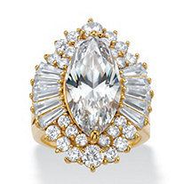 Marquise-Cut Cubic Zirconia Ballerina Ring with Tapered Baguette Accents 12.88 TCW Gold-Plated