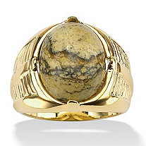 Men's Oval-Shaped Genuine Jasper Cabochon Yellow Gold-Plated Classic Ring